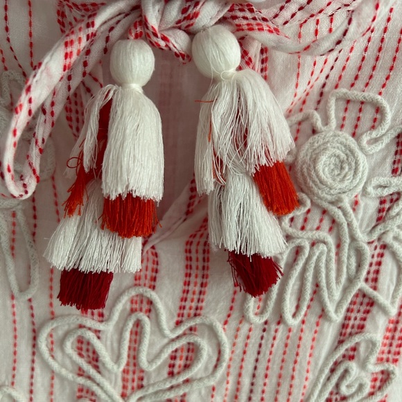 Soft Surroundings Red Orange White Stripe Boho Blouse Tunic Top Size S - Picture 15 of 15